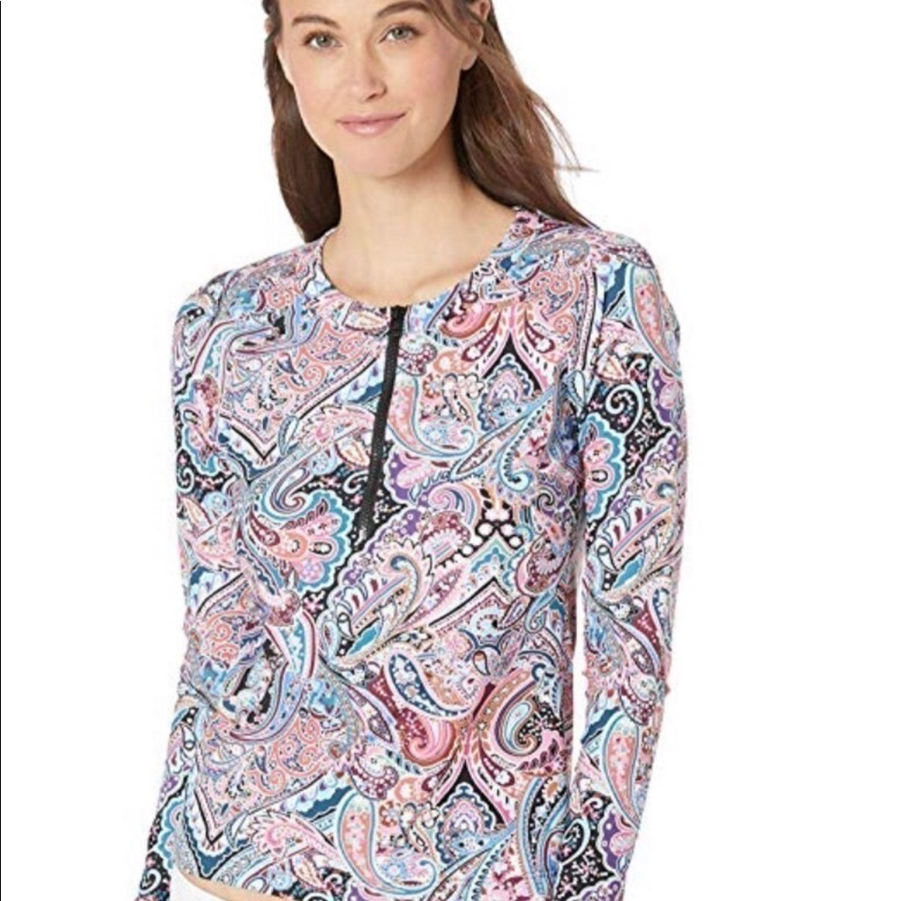 La Blanca tankini top long sleeve NWT Front zipper